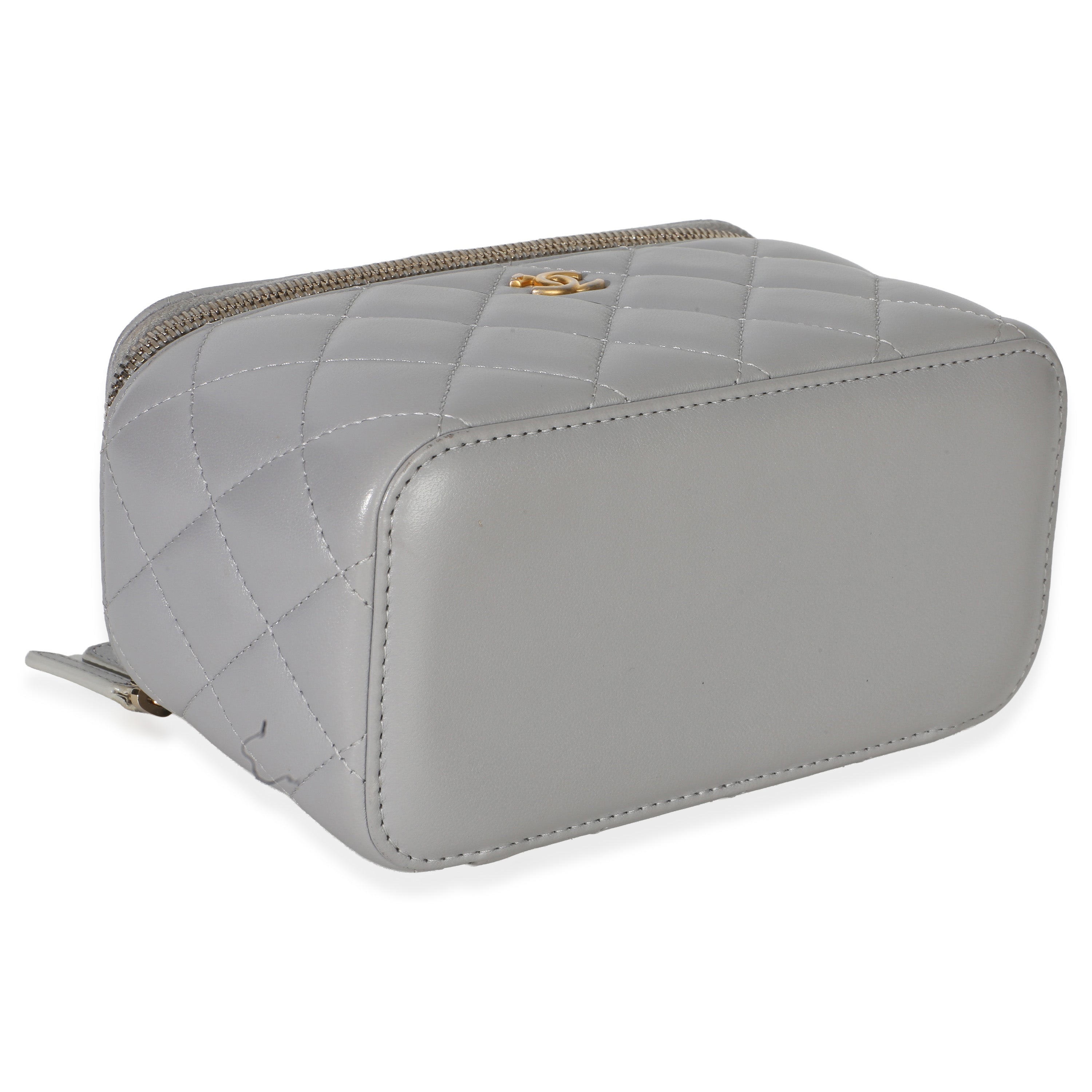 Chanel Grey Quilted Lambskin Small Pearl Crush Vanity Case