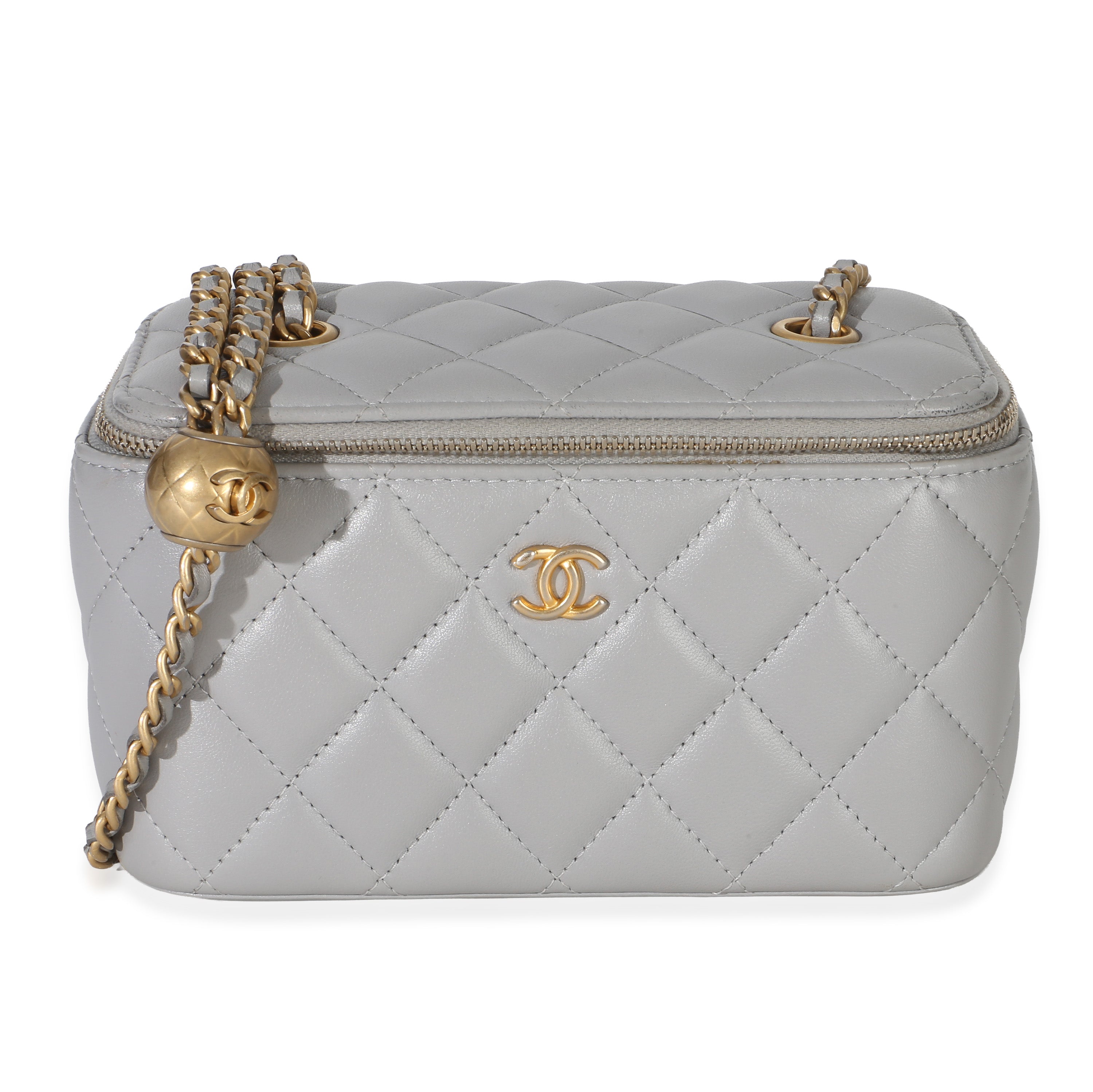 Chanel Grey Quilted Lambskin Small Pearl Crush Vanity Case