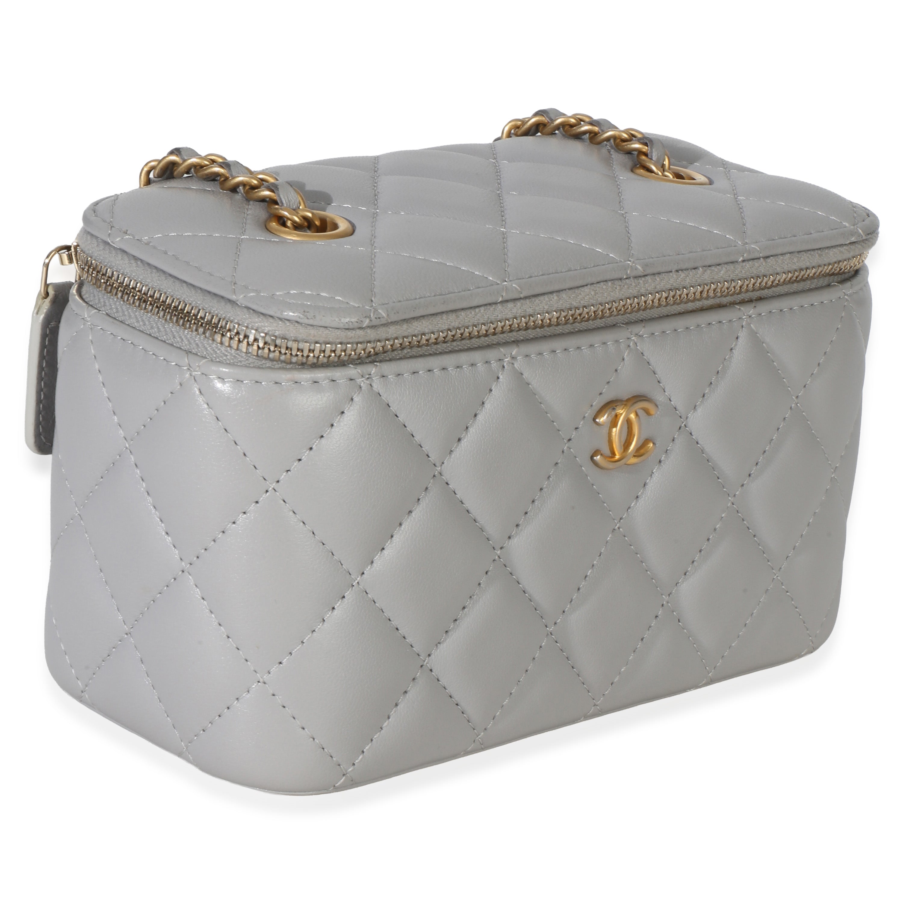 Chanel Grey Quilted Lambskin Small Pearl Crush Vanity Case