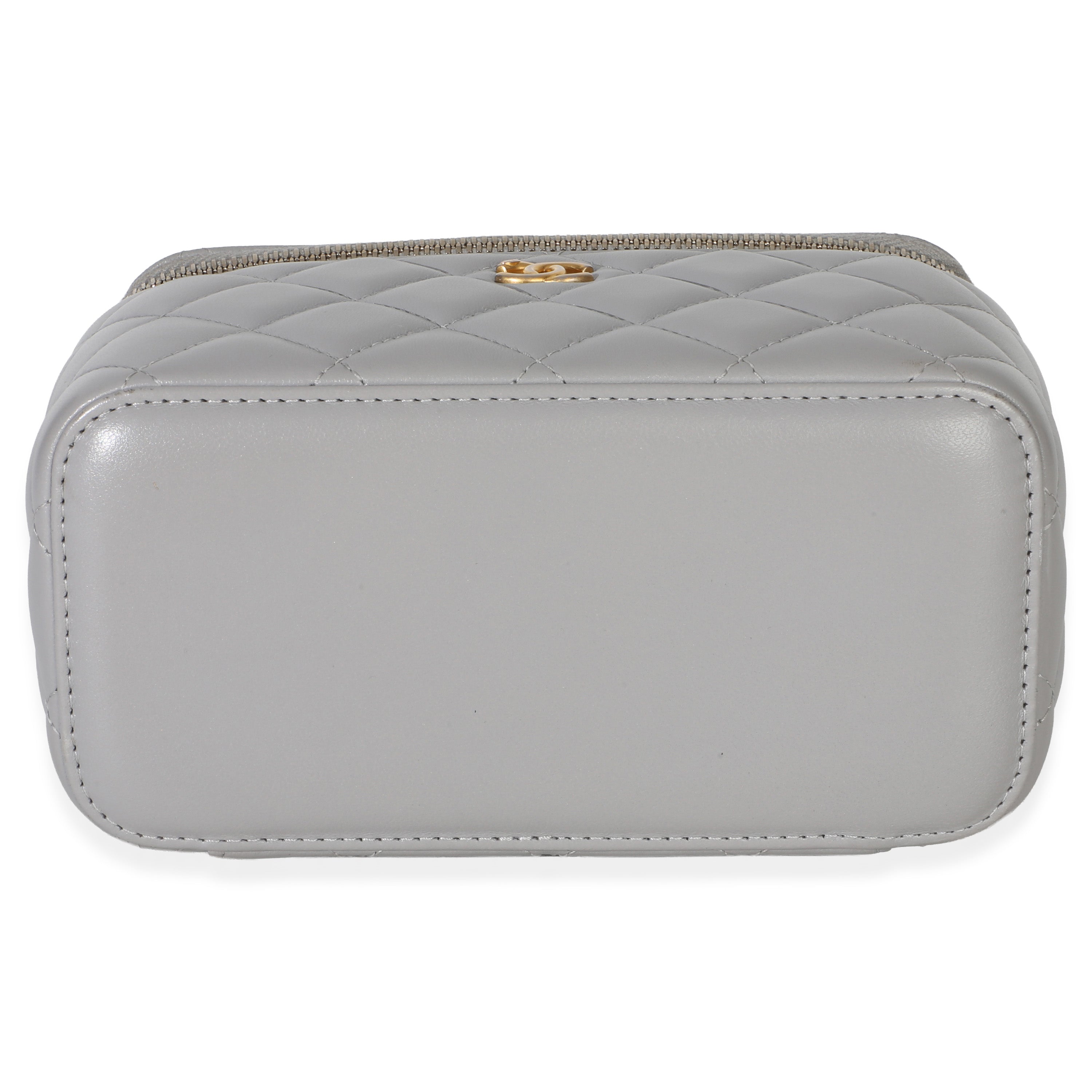 Chanel Grey Quilted Lambskin Small Pearl Crush Vanity Case