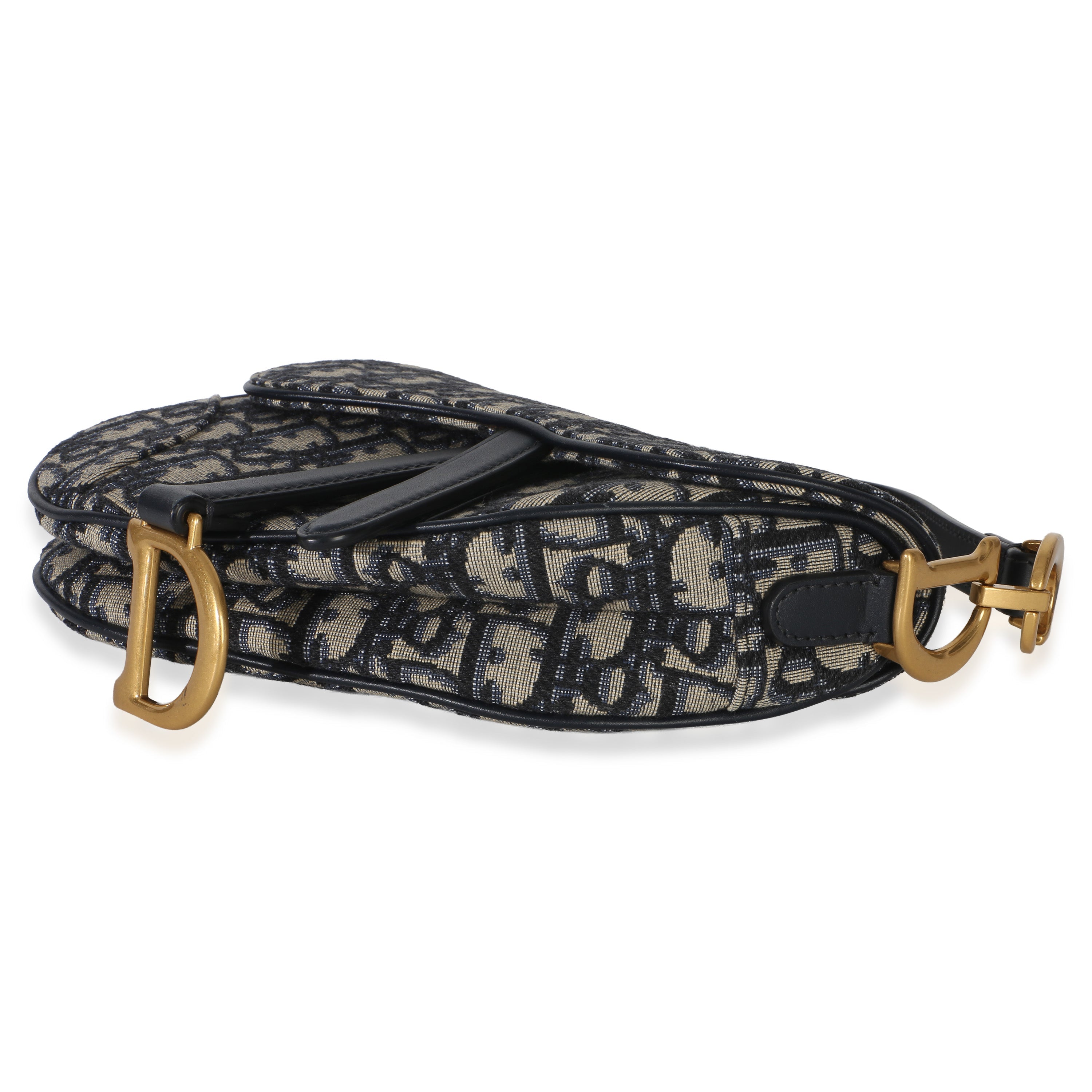 Christian Dior Navy Oblique Canvas Mini Saddle Bag
