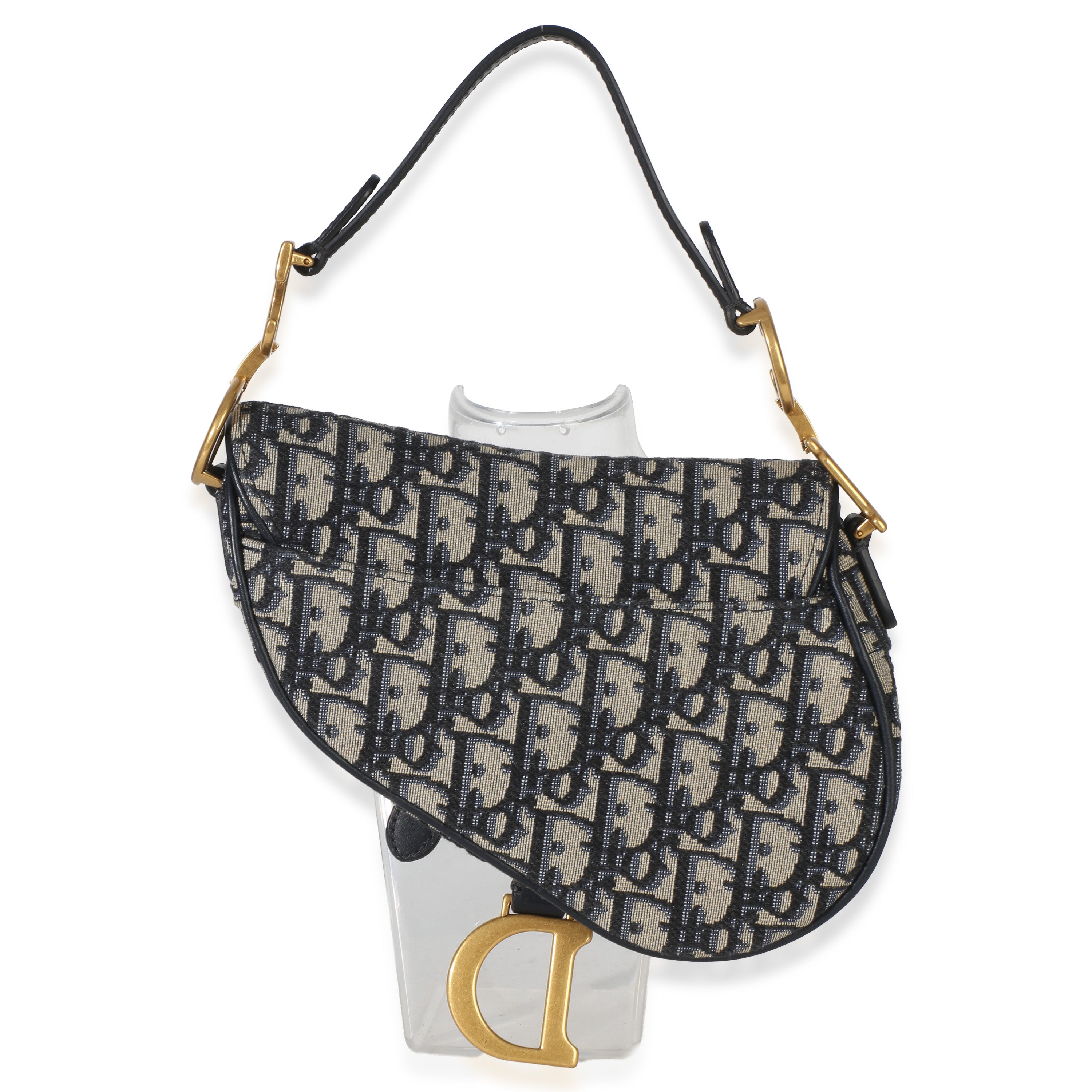 Christian Dior Navy Oblique Canvas Mini Saddle Bag