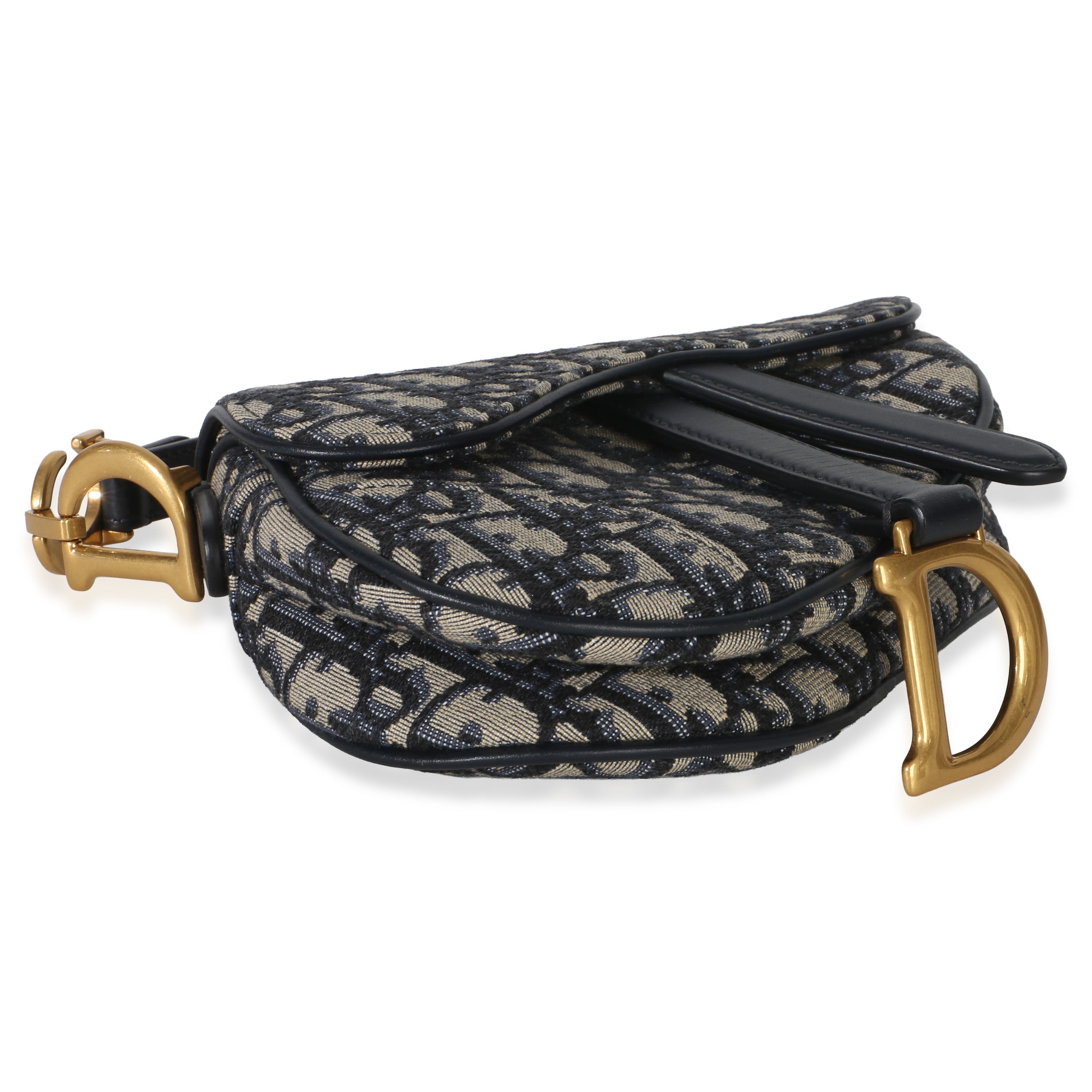 Christian Dior Navy Oblique Canvas Mini Saddle Bag
