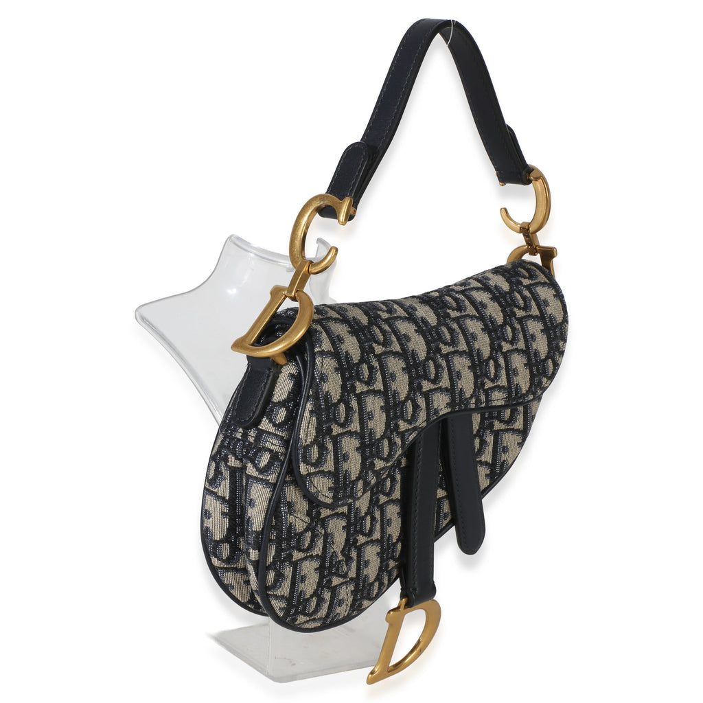 Christian Dior Navy Oblique Canvas Mini Saddle Bag