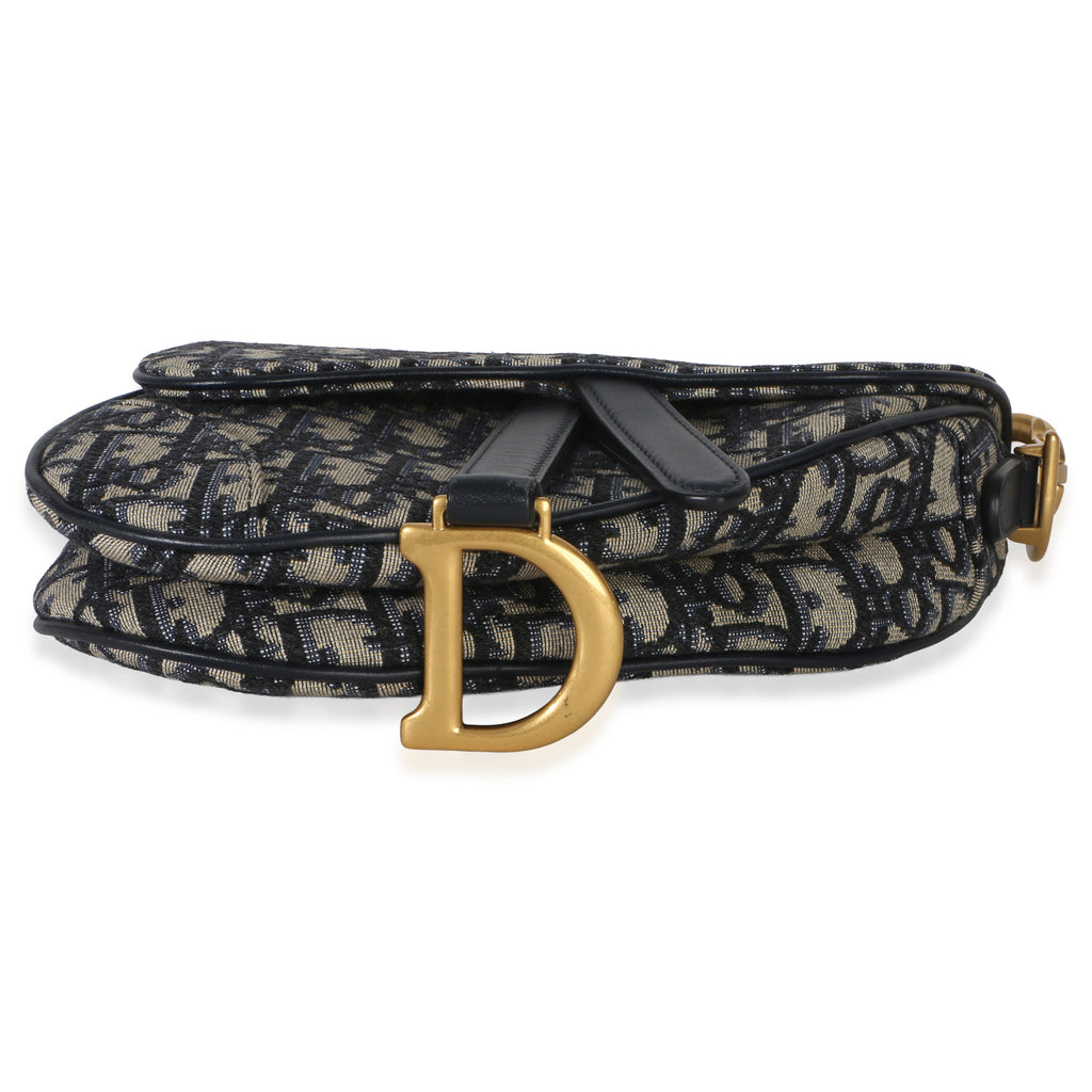 Christian Dior Navy Oblique Canvas Mini Saddle Bag