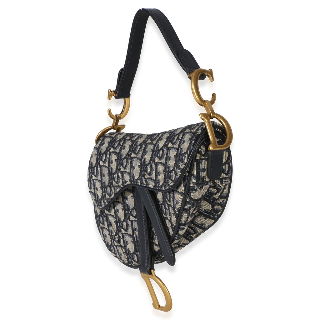 Christian Dior Navy Oblique Canvas Mini Saddle Bag