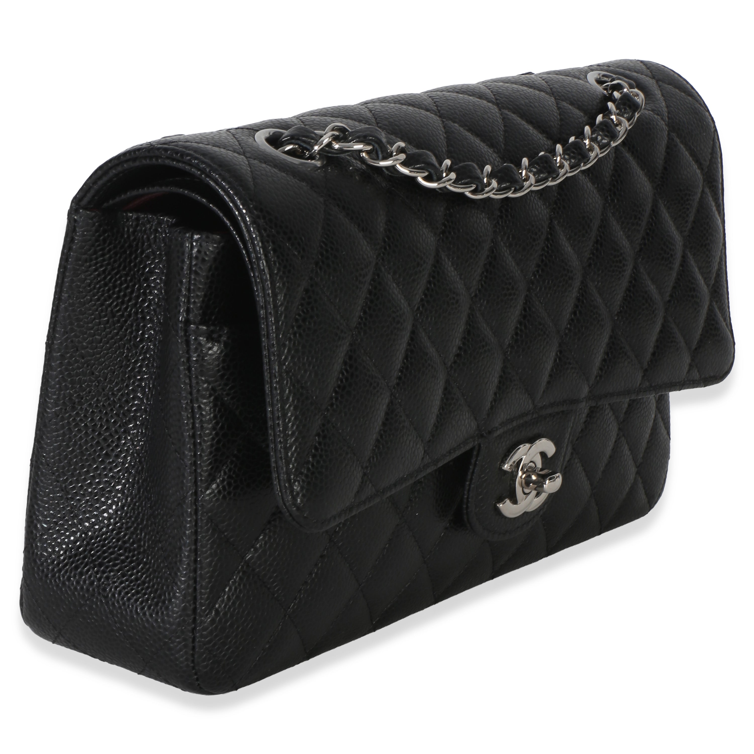 Chanel Black Quilted Caviar Medium Classic Double Flap Handbag