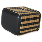 Chanel Black Beige Raffia Jute Striped Mini Vanity Case With Chain