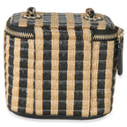 Chanel Black Beige Raffia Jute Striped Mini Vanity Case With Chain