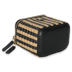 Chanel Black Beige Raffia Jute Striped Mini Vanity Case With Chain