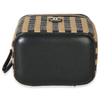 Chanel Black Beige Raffia Jute Striped Mini Vanity Case With Chain