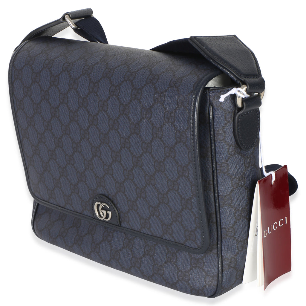 Gucci Blue Black Tender GG Supreme Dollar Calfskin Ophidia Messenger Bag