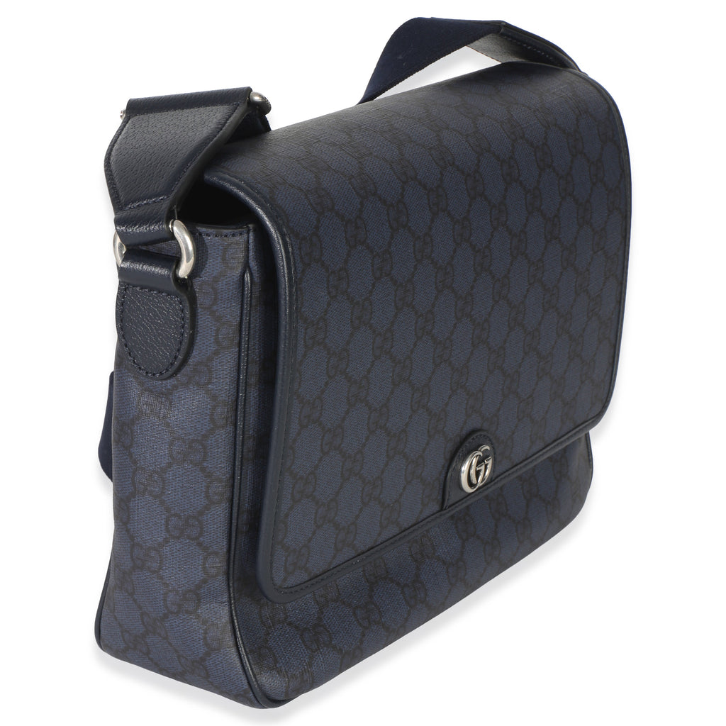 Gucci Blue Black Tender GG Supreme Dollar Calfskin Ophidia Messenger Bag