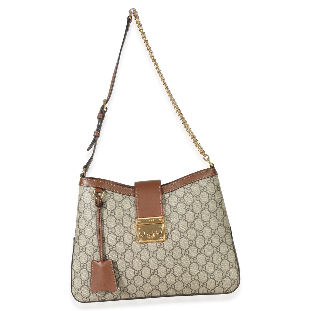 Gucci Beige Ebony GG Supreme Monogram Canvas Medium Padlock Shoulder Bag