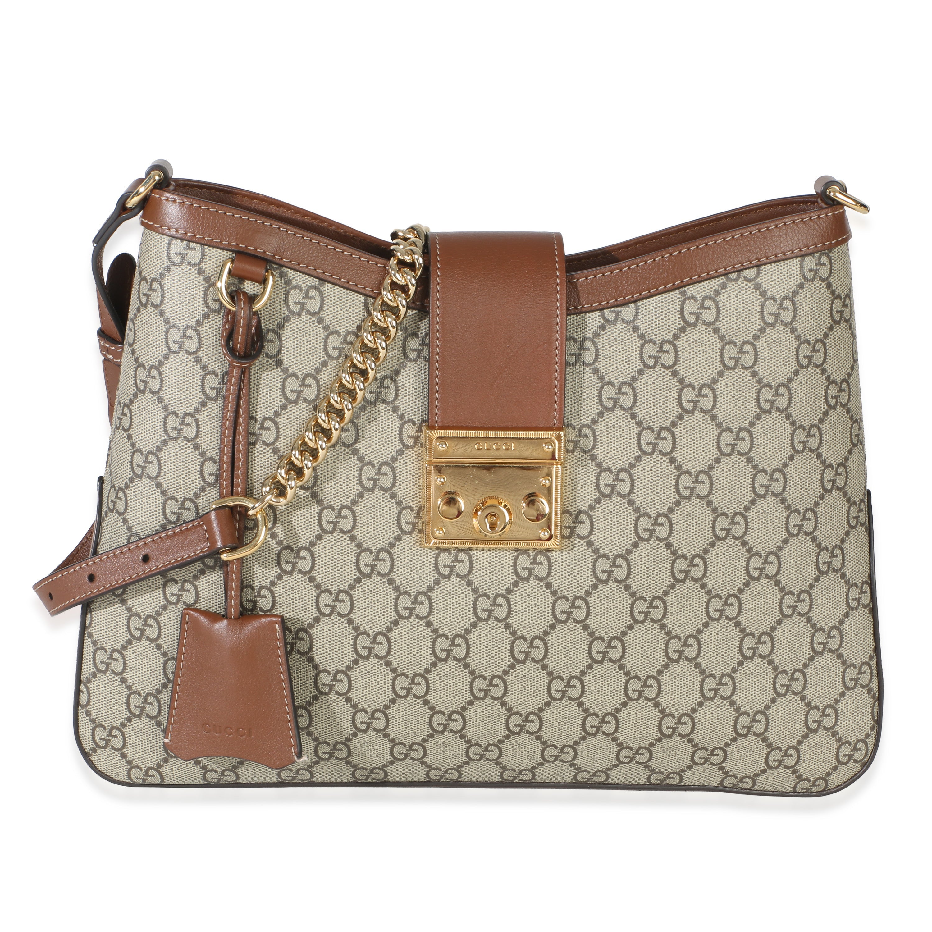 Gucci Beige Ebony GG Supreme Monogram Canvas Medium Padlock Shoulder Bag