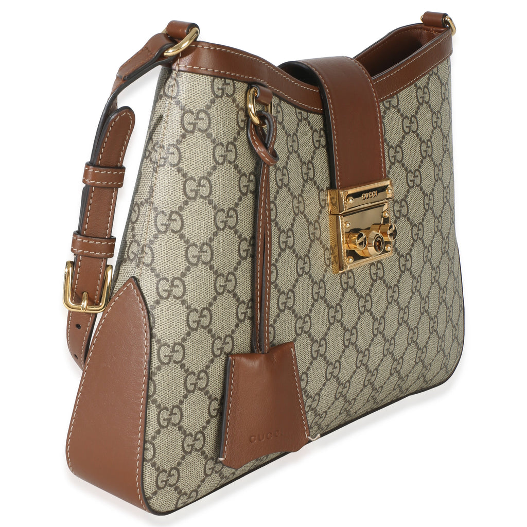 Gucci Beige Ebony GG Supreme Monogram Canvas Medium Padlock Shoulder Bag