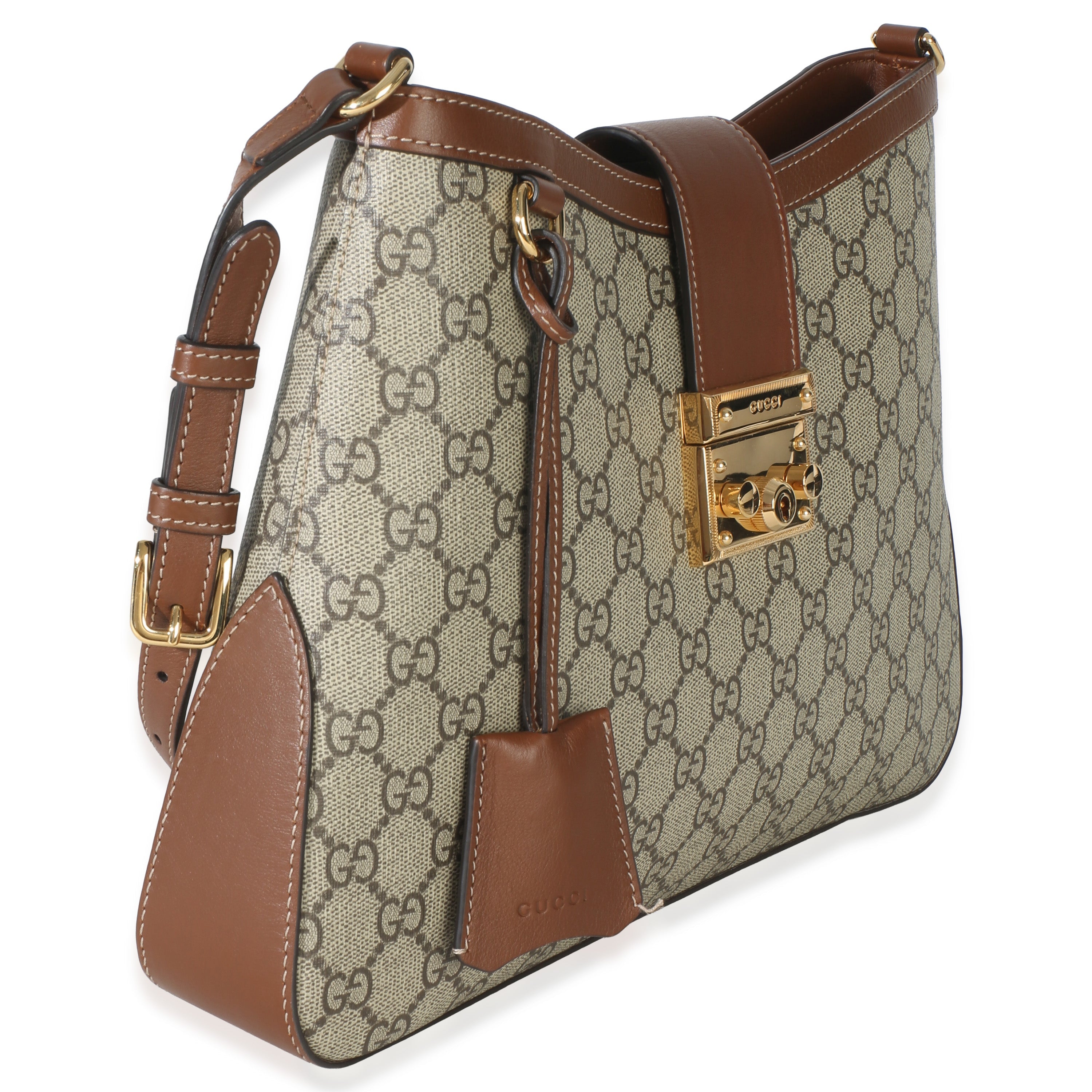 Gucci Beige Ebony GG Supreme Monogram Canvas Medium Padlock Shoulder Bag