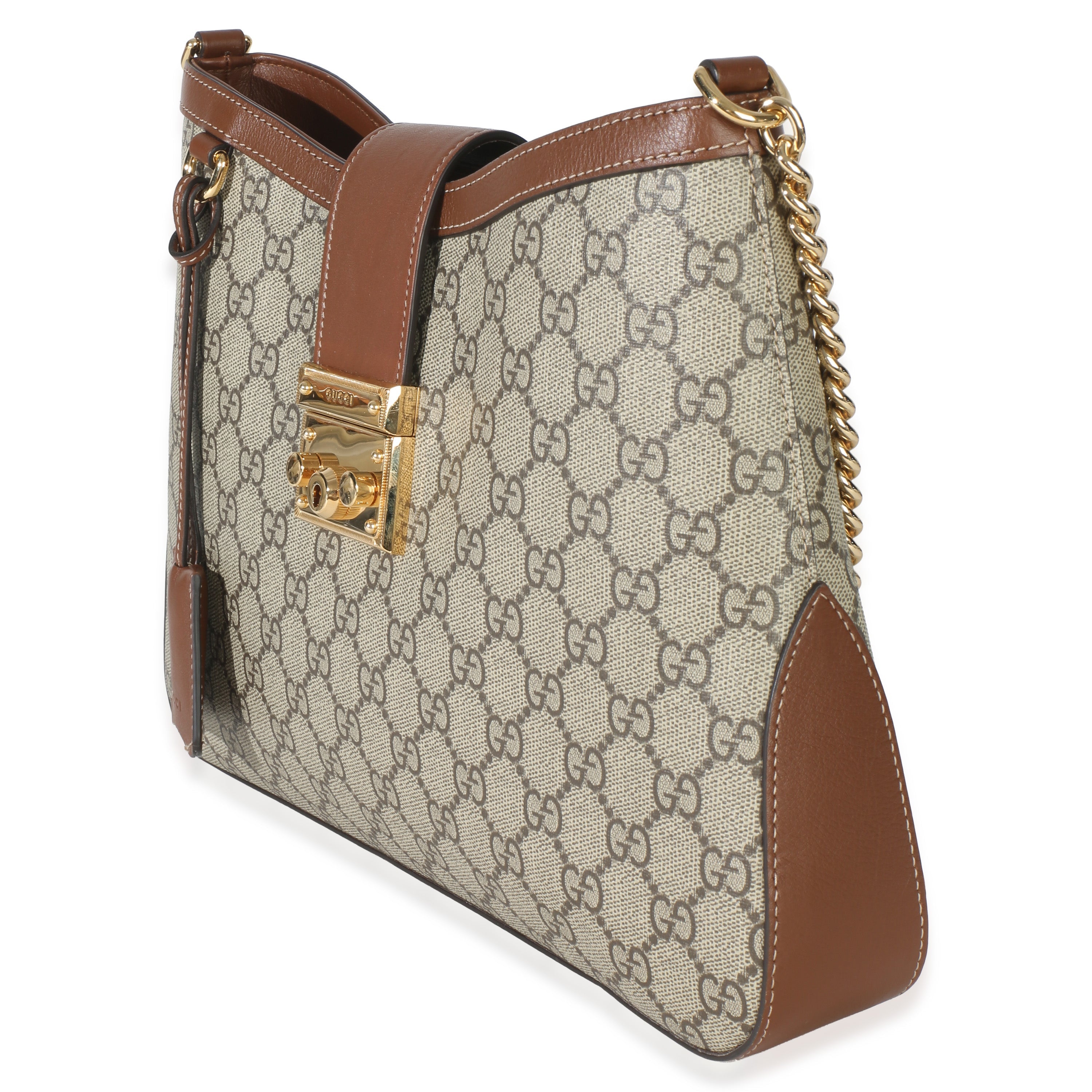 Gucci Beige Ebony GG Supreme Monogram Canvas Medium Padlock Shoulder Bag
