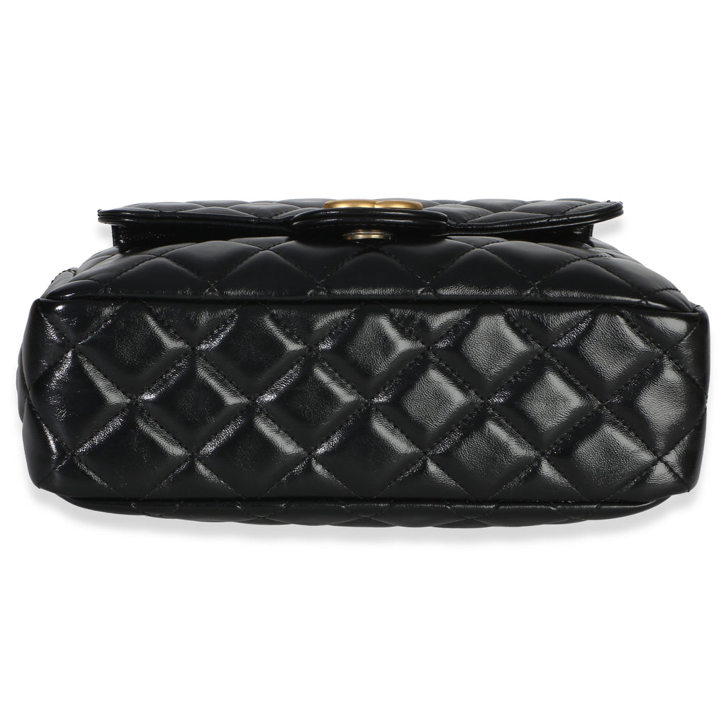 Chanel Black Quilted Shiny Crumpled Calfskin Small Wavy CC Hobo