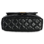 Chanel Black Quilted Shiny Crumpled Calfskin Small Wavy CC Hobo