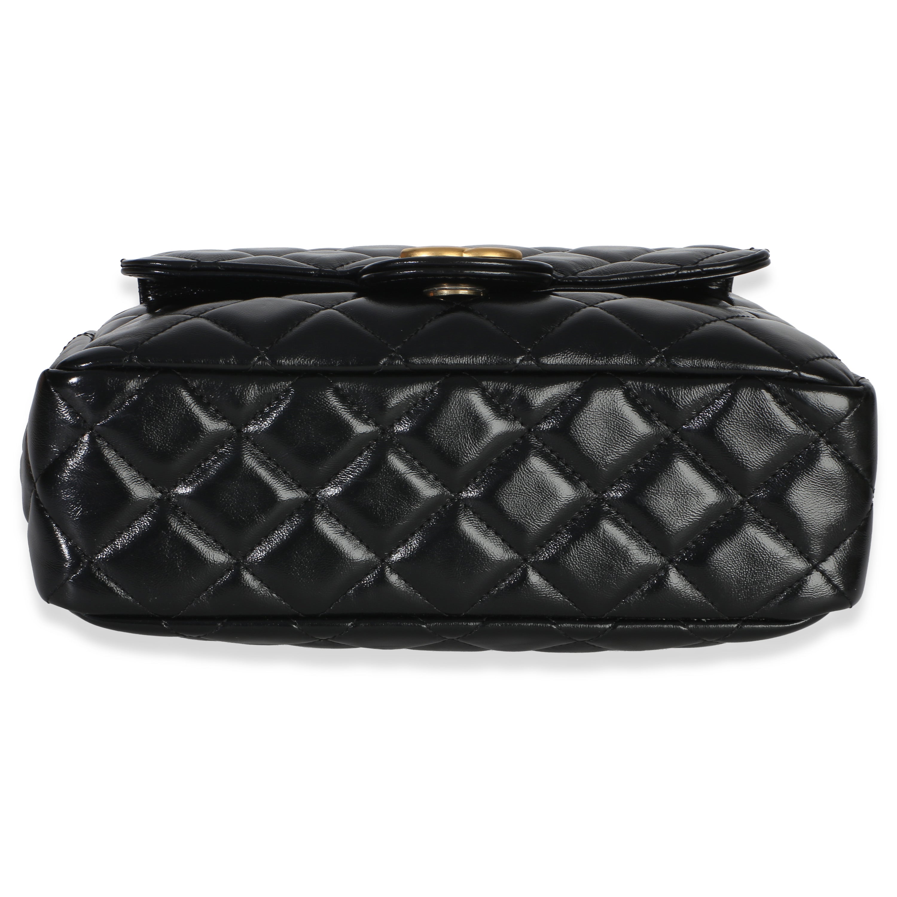 Chanel Black Quilted Shiny Crumpled Calfskin Small Wavy CC Hobo
