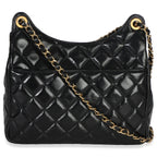 Chanel Black Quilted Shiny Crumpled Calfskin Small Wavy CC Hobo