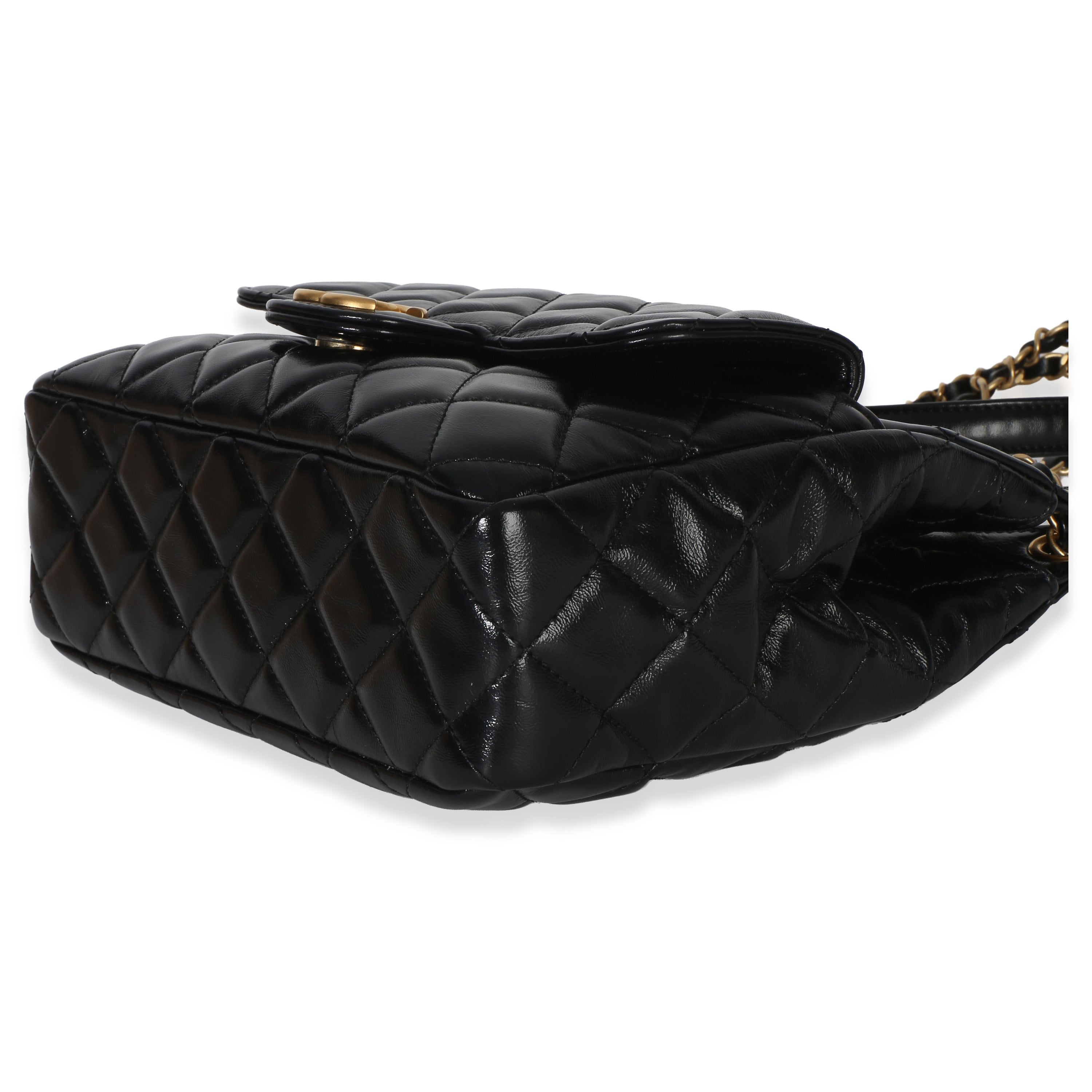 Chanel Black Quilted Shiny Crumpled Calfskin Small Wavy CC Hobo