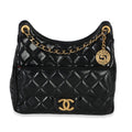Chanel Black Quilted Shiny Crumpled Calfskin Small Wavy CC Hobo