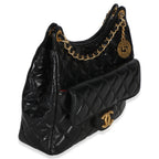 Chanel Black Quilted Shiny Crumpled Calfskin Small Wavy CC Hobo