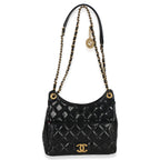 Chanel Black Quilted Shiny Crumpled Calfskin Small Wavy CC Hobo
