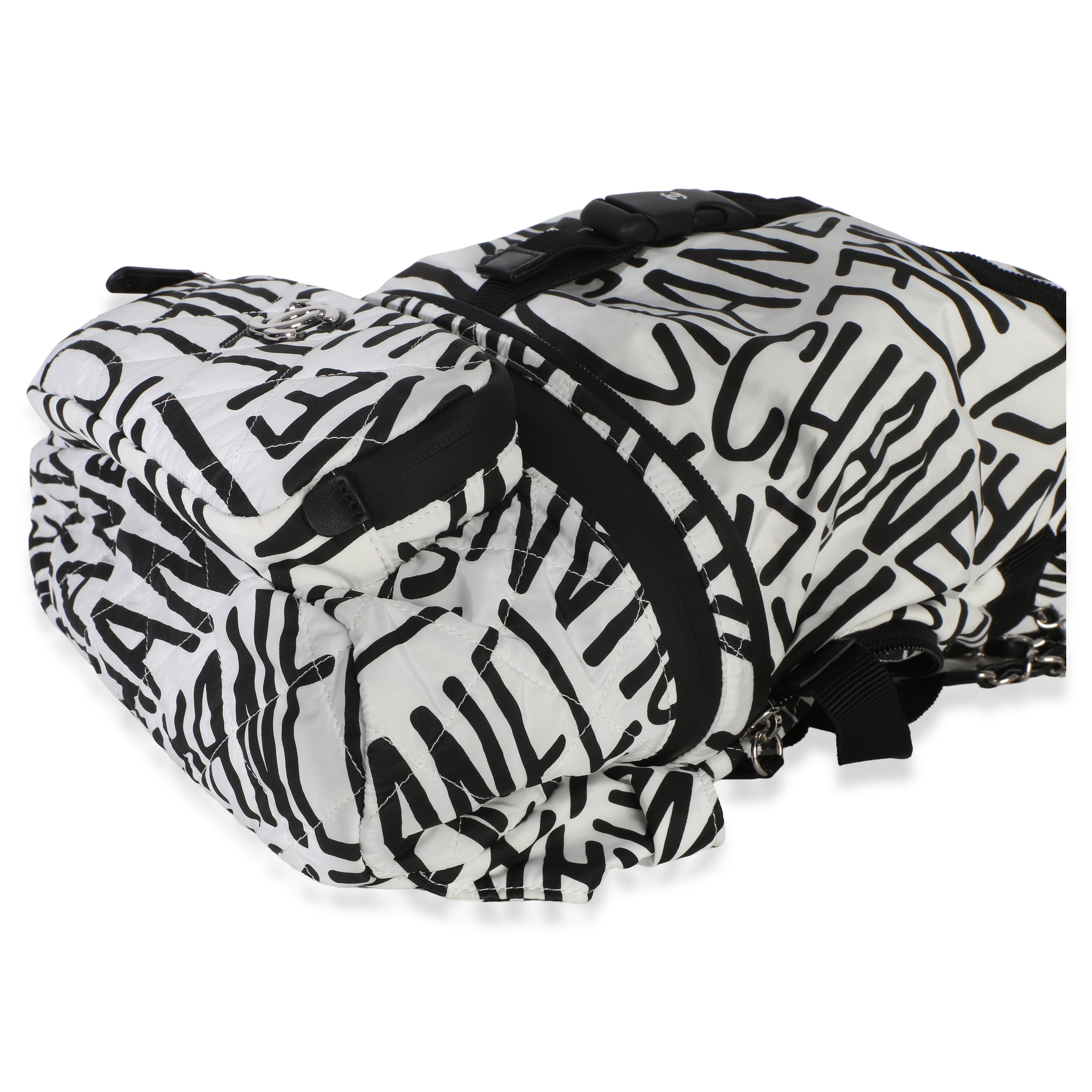 Chanel White Black Nylon Printed Coco Neige Backpack