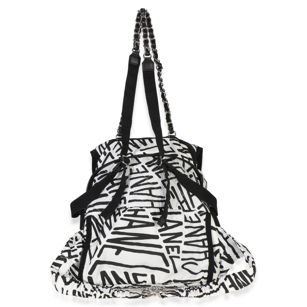 Chanel White Black Nylon Printed Coco Neige Backpack