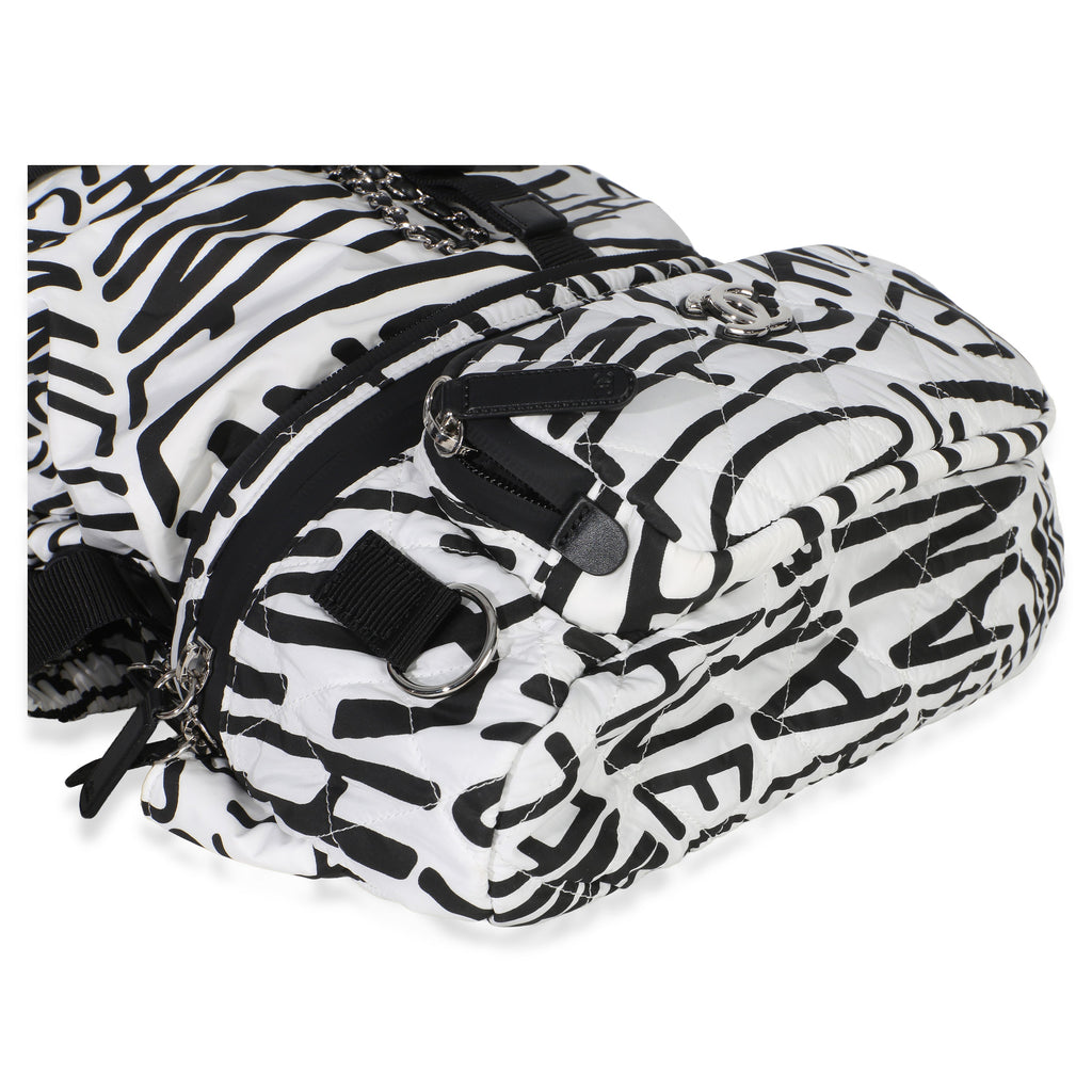 Chanel White Black Nylon Printed Coco Neige Backpack