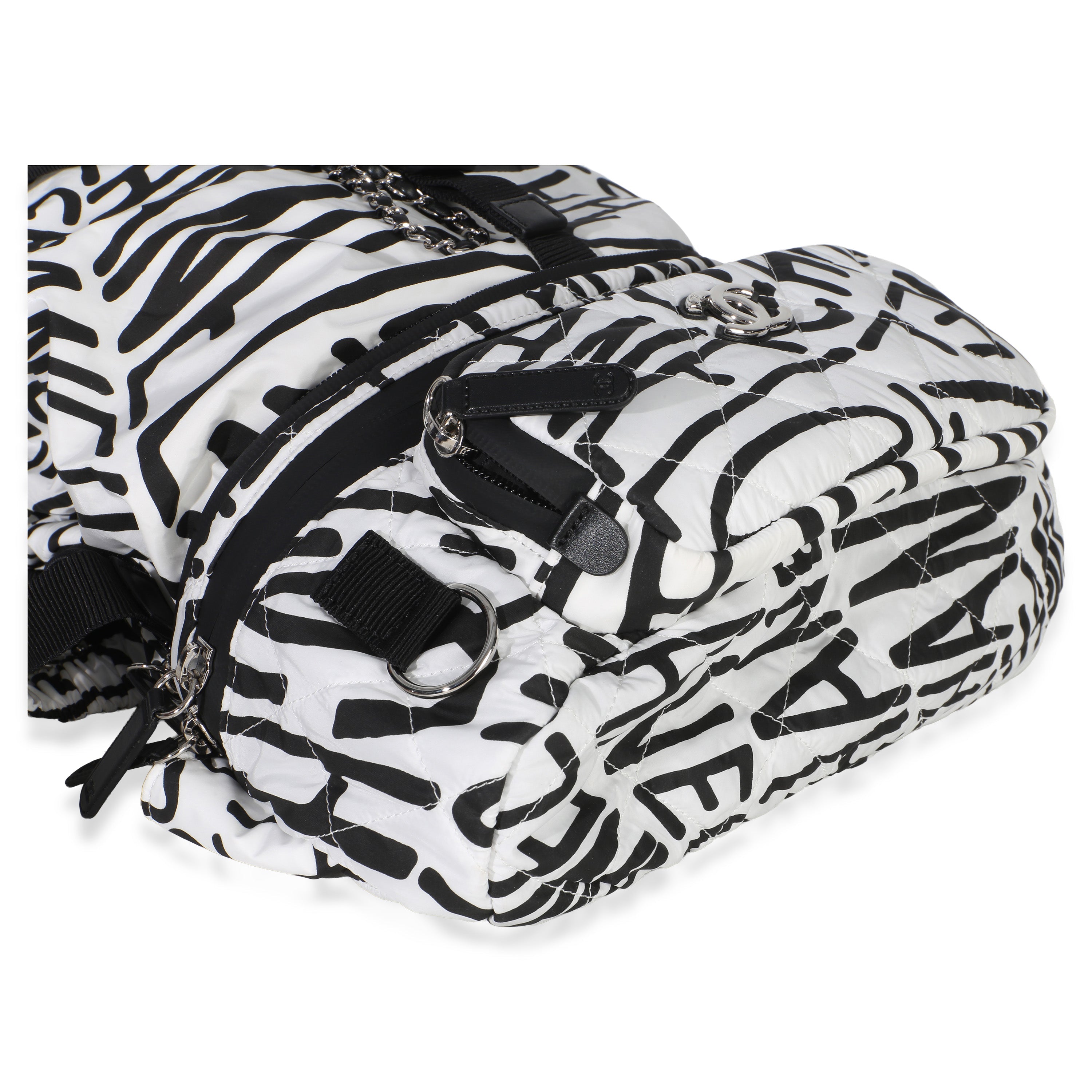 Chanel White Black Nylon Printed Coco Neige Backpack