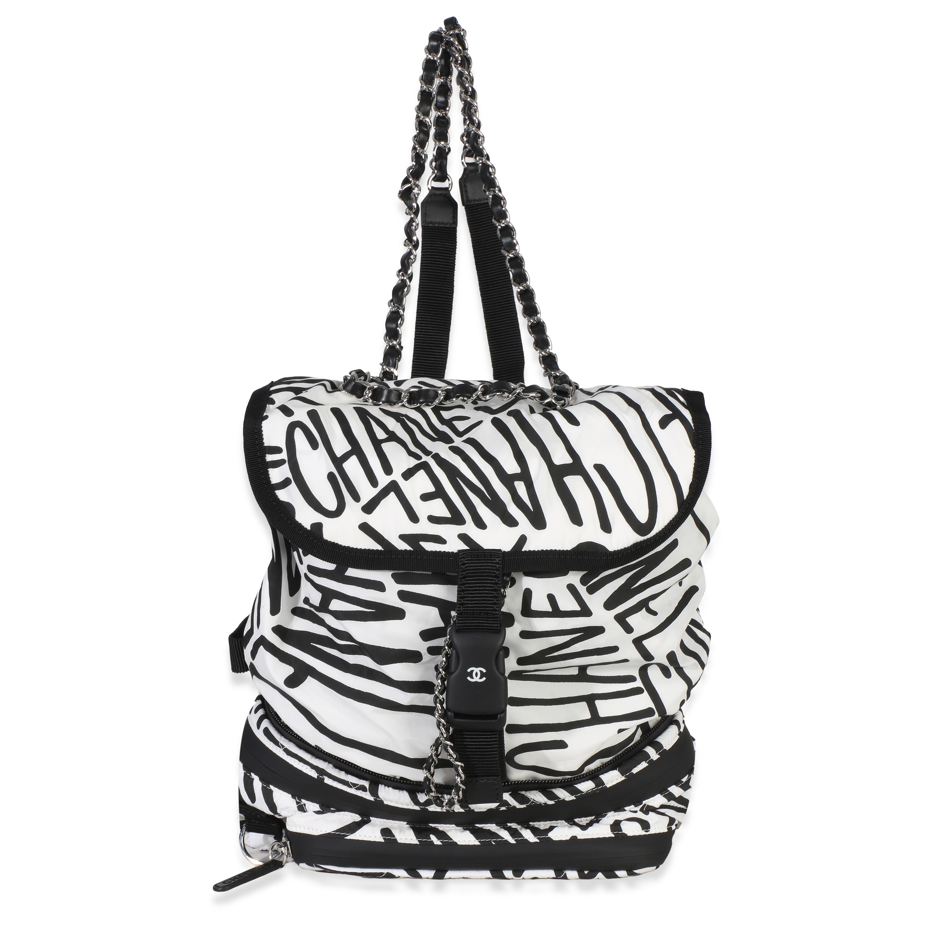 Chanel White Black Nylon Printed Coco Neige Backpack