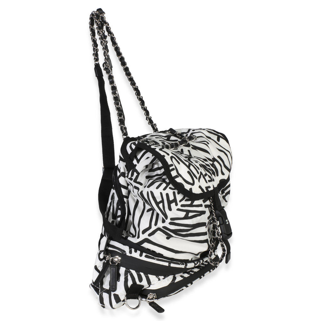 Chanel White Black Nylon Printed Coco Neige Backpack