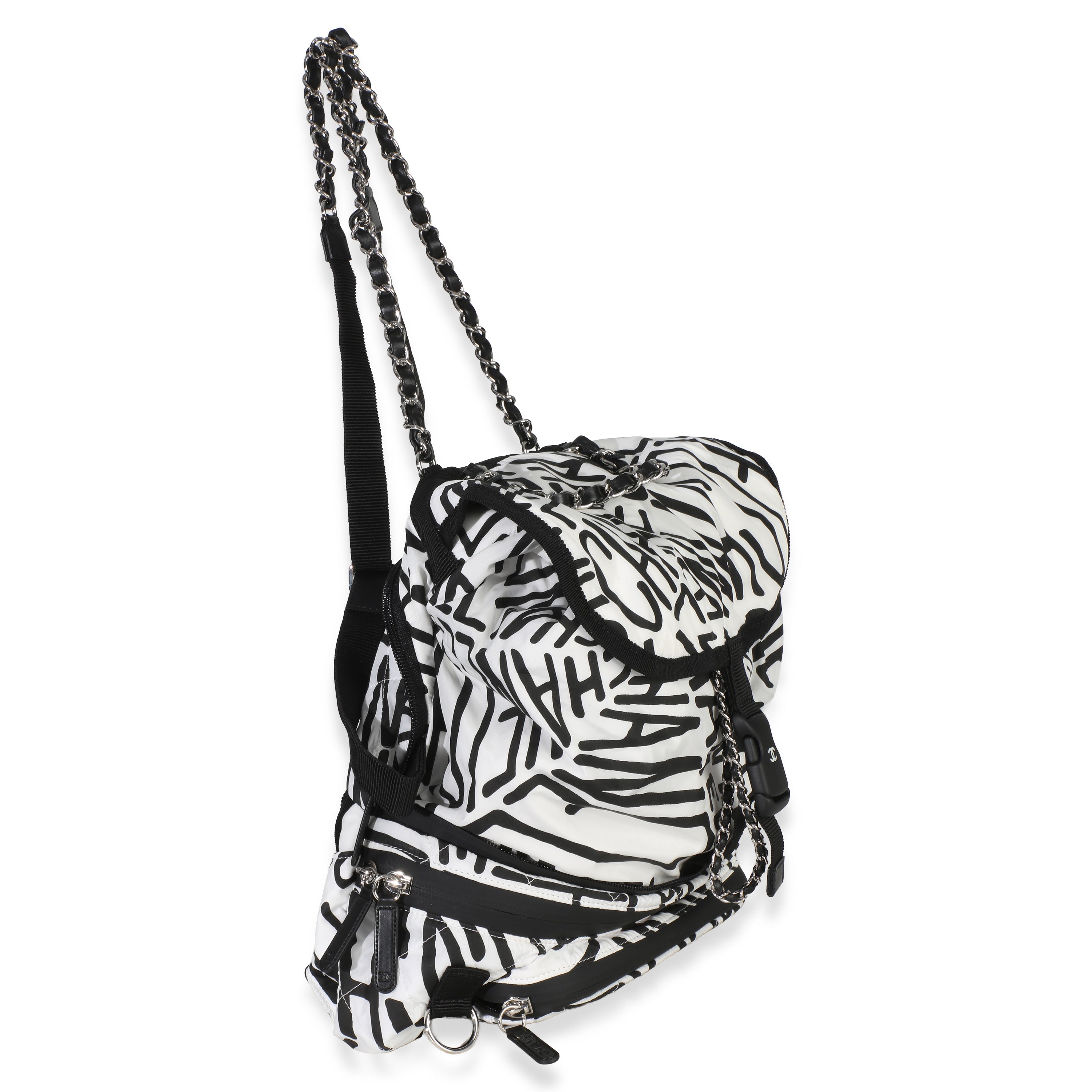 Chanel White Black Nylon Printed Coco Neige Backpack