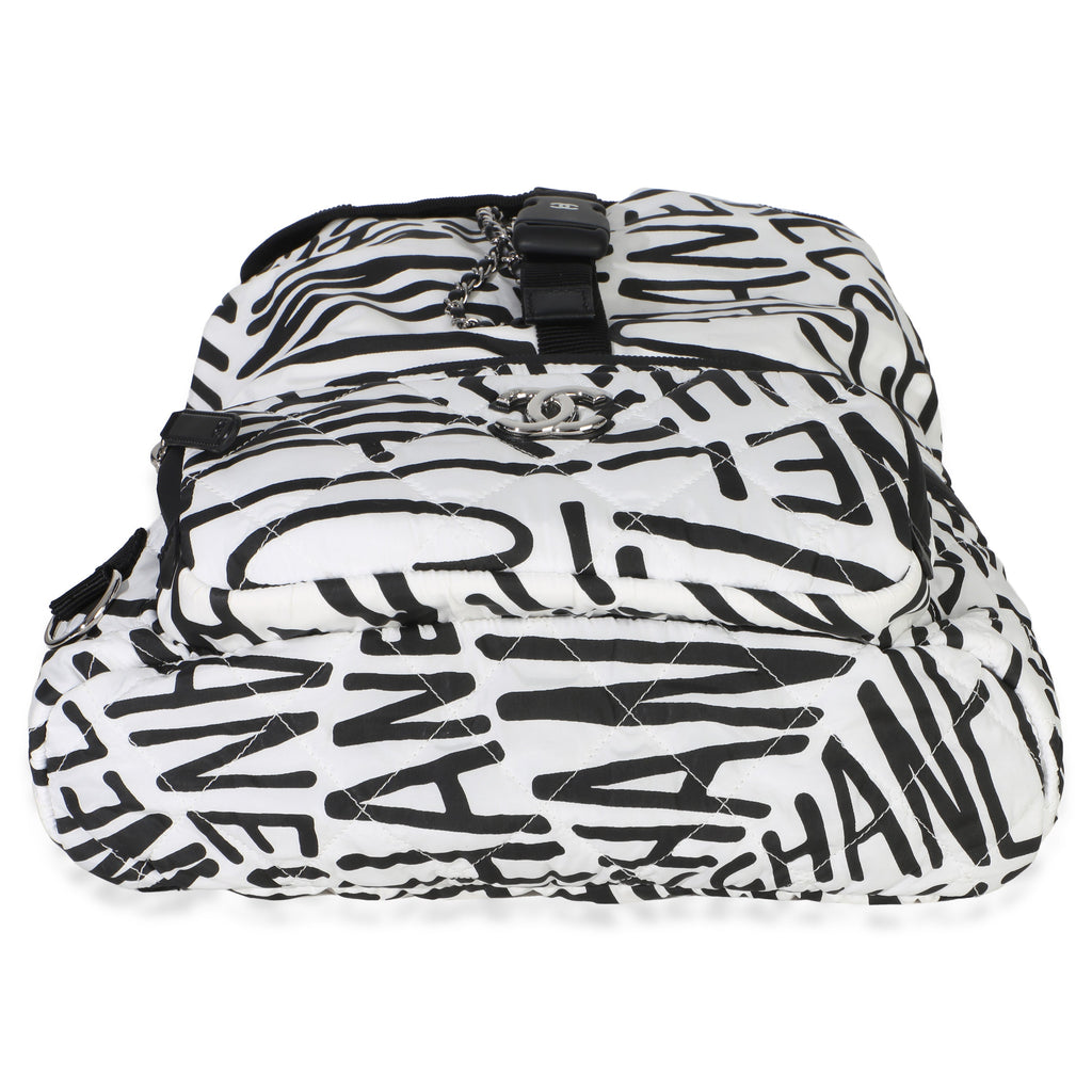 Chanel White Black Nylon Printed Coco Neige Backpack
