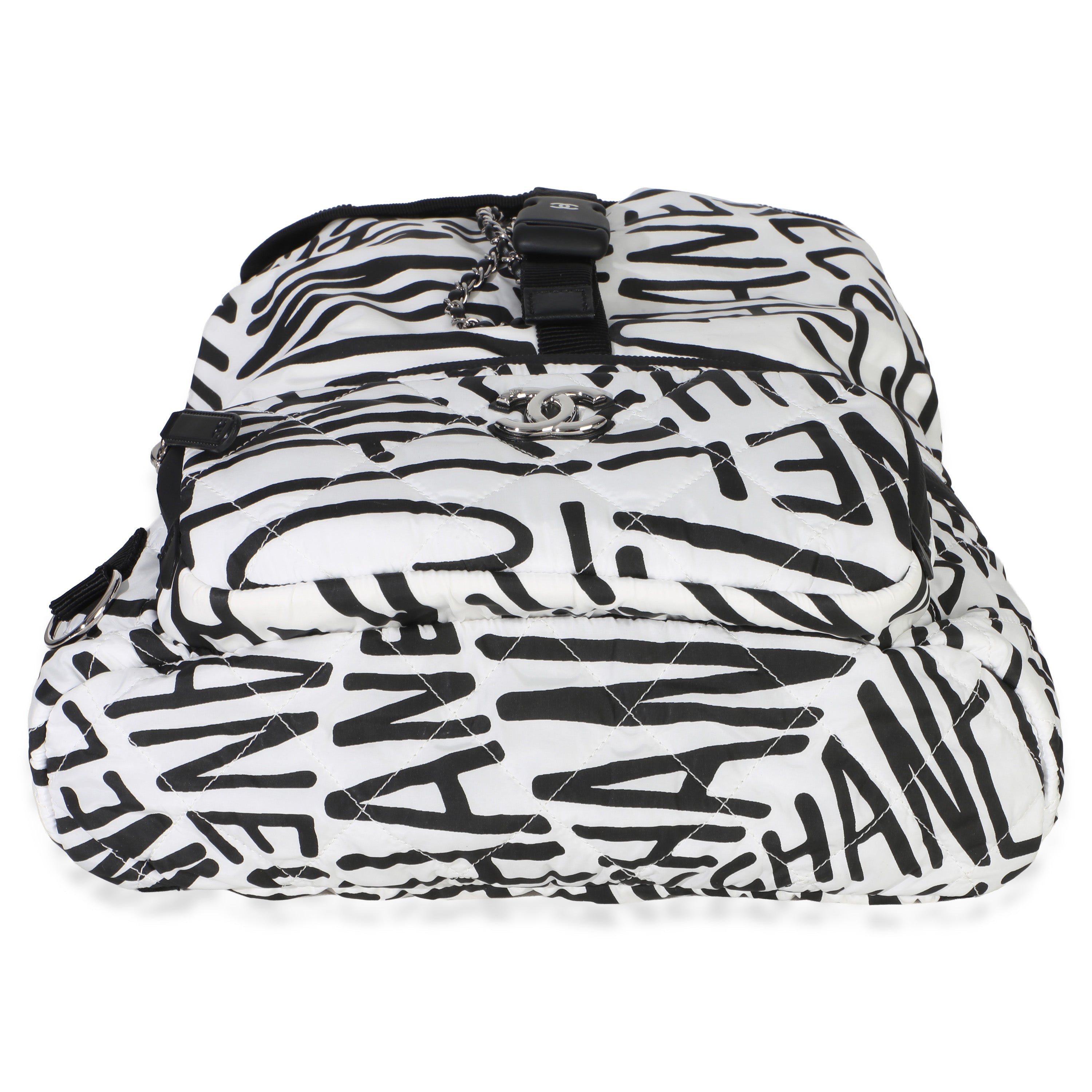 Chanel White Black Nylon Printed Coco Neige Backpack