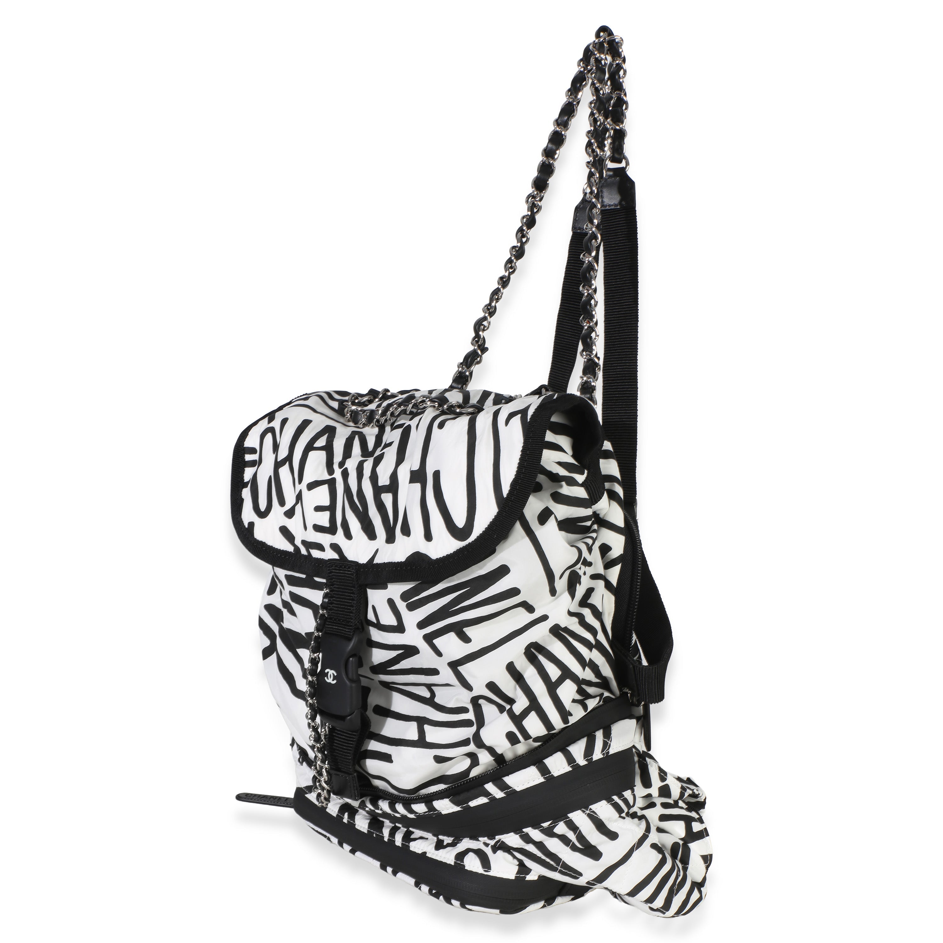Chanel White Black Nylon Printed Coco Neige Backpack