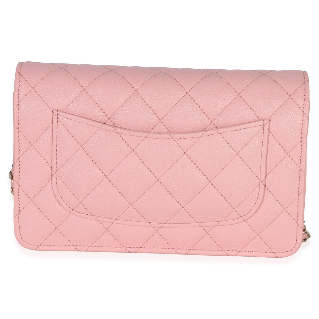 Chanel Pink Quilted Caviar Wallet On A Chain