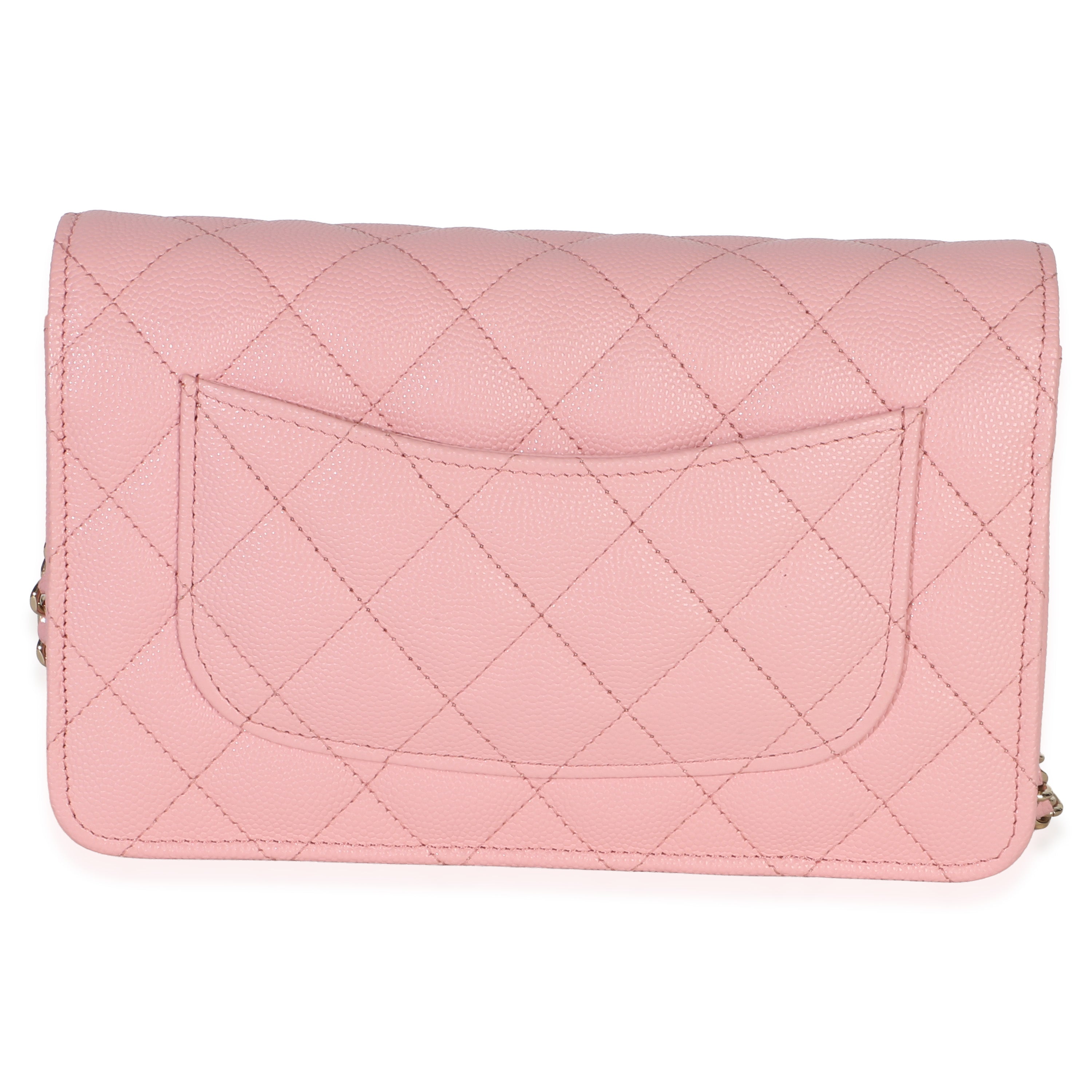 Chanel Pink Quilted Caviar Wallet On A Chain