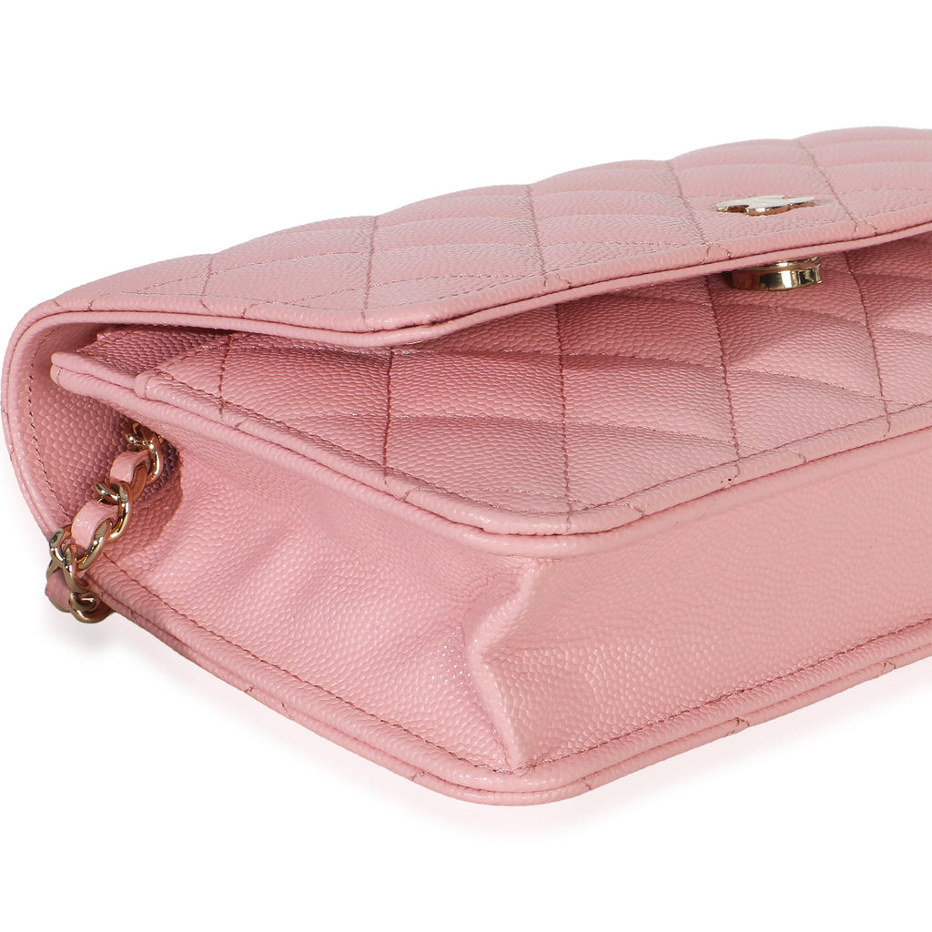 Chanel Pink Quilted Caviar Wallet On A Chain