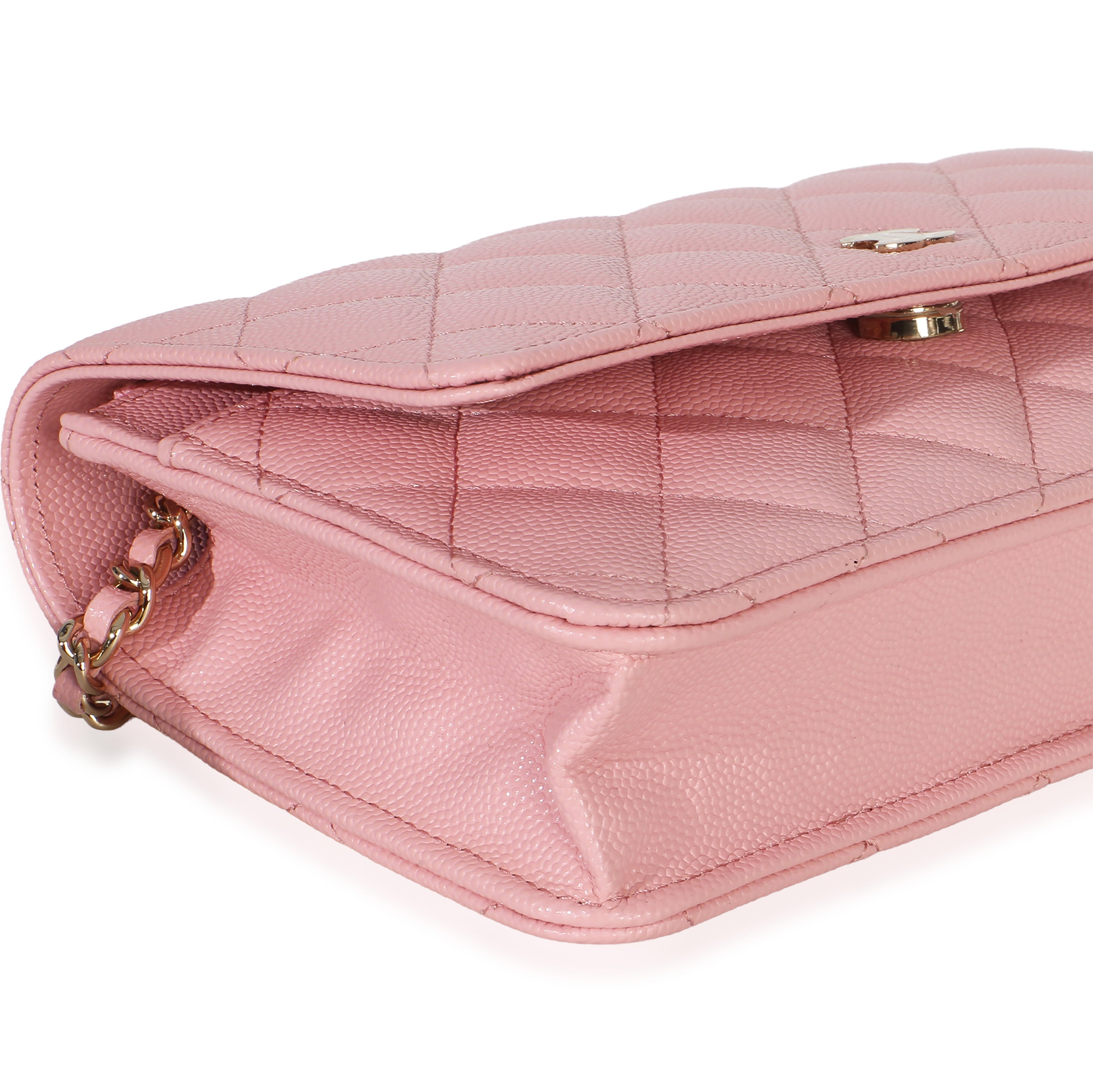Chanel Pink Quilted Caviar Wallet On A Chain