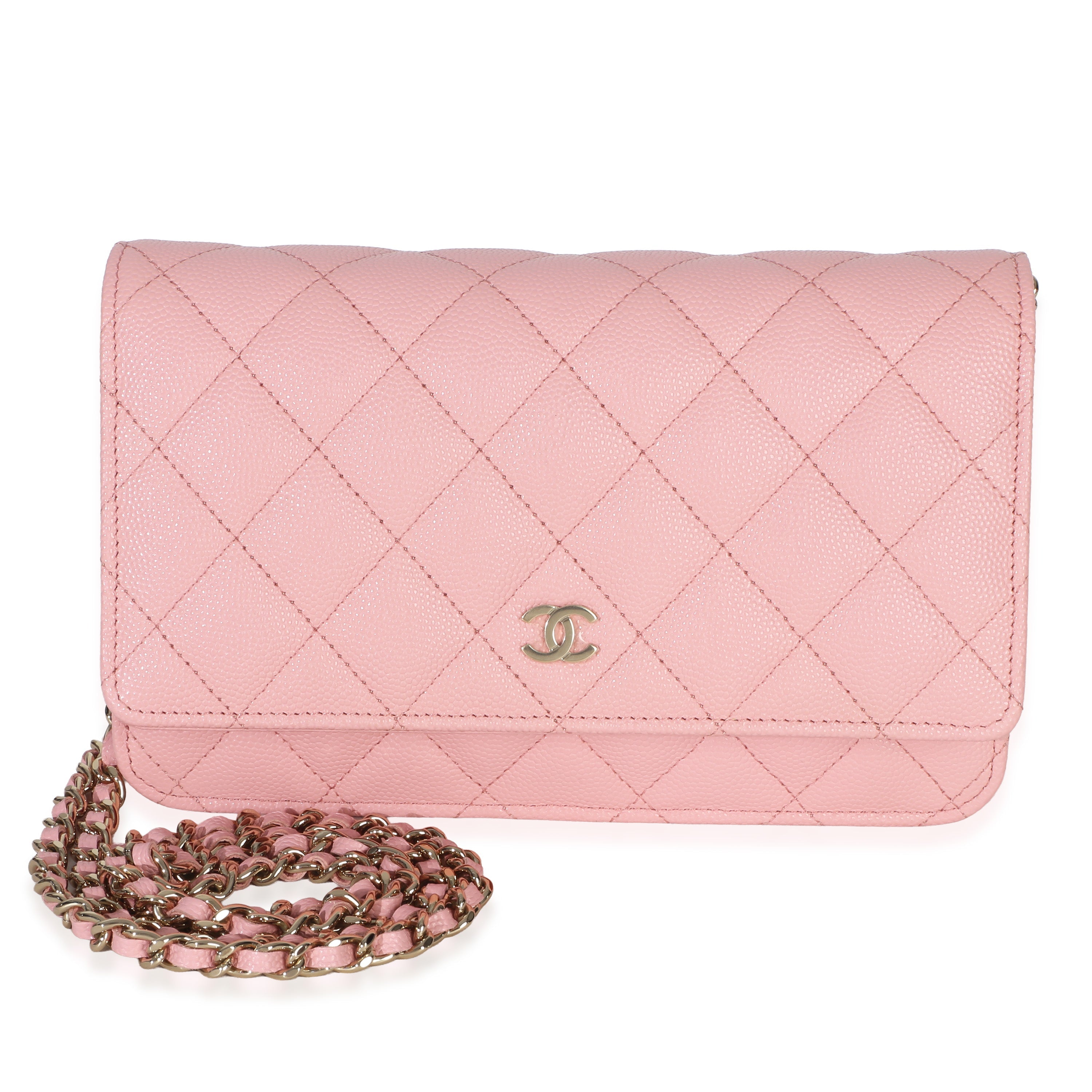 Chanel Pink Quilted Caviar Wallet On A Chain