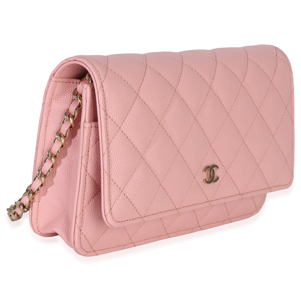 Chanel Pink Quilted Caviar Wallet On A Chain