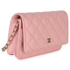 Chanel Pink Quilted Caviar Wallet On A Chain