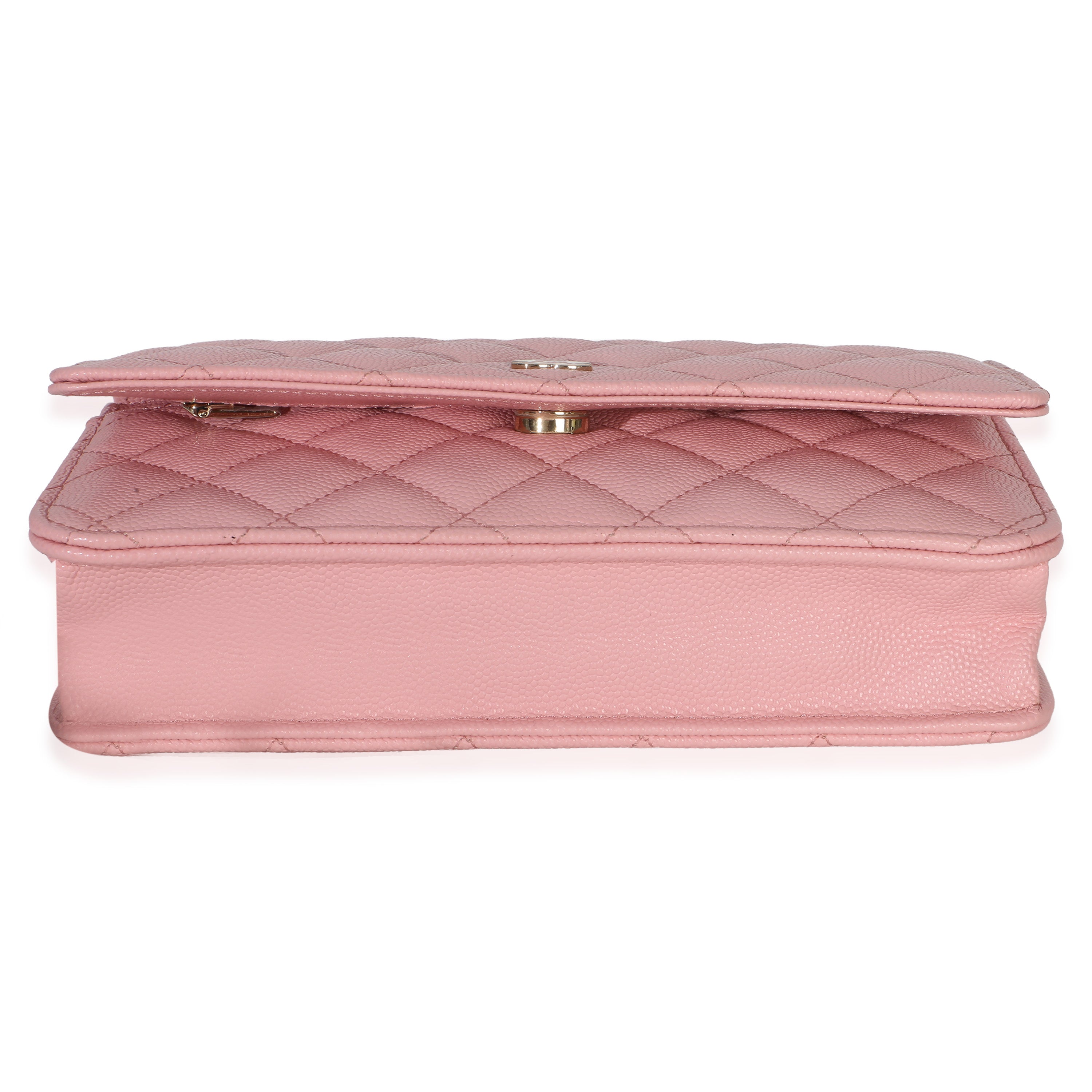 Chanel Pink Quilted Caviar Wallet On A Chain