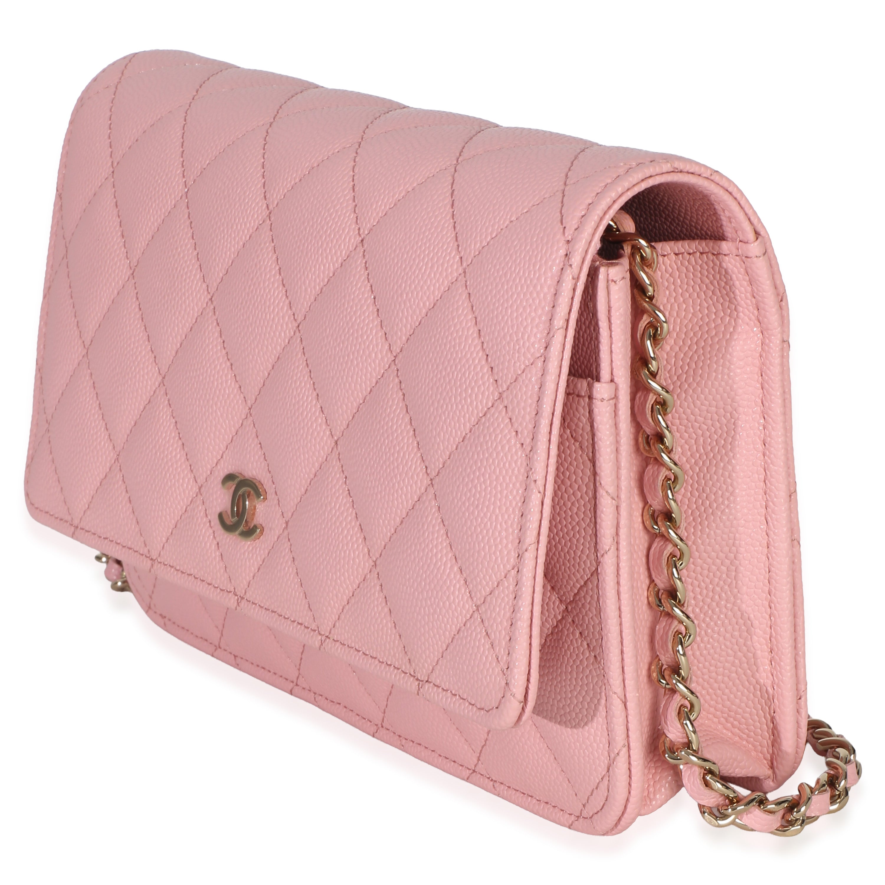 Chanel Pink Quilted Caviar Wallet On A Chain
