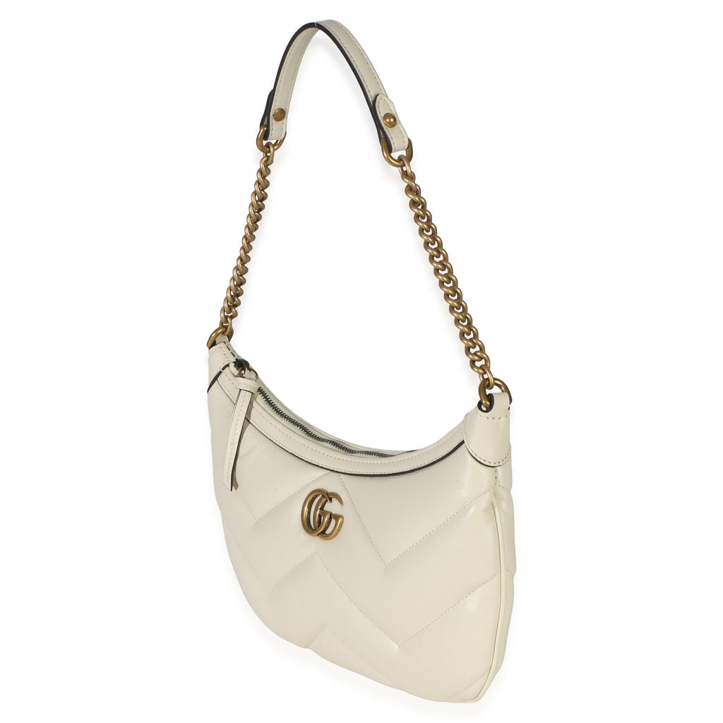 Gucci Cream GG Marmont Matelasse Small Chain Moon Hobo